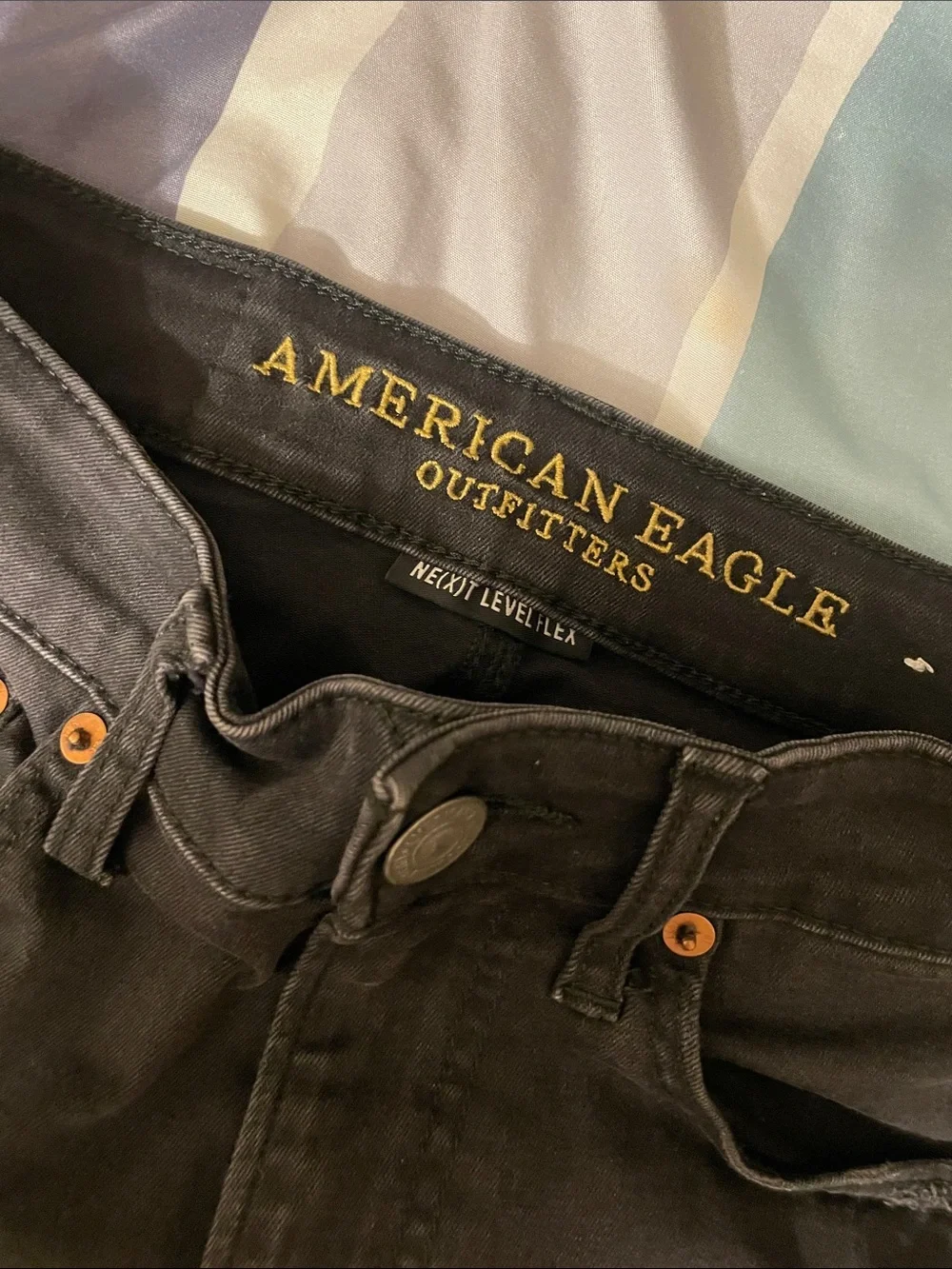 American Eagle Black Frayed Hem Denim Shorts